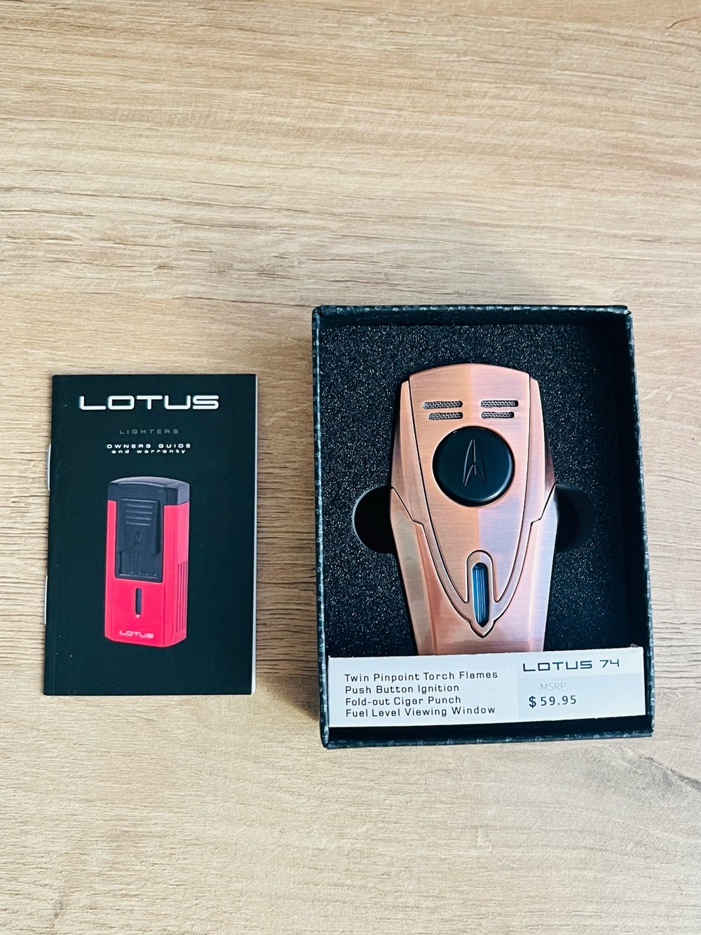Lotus 74 Twin Torch Cigar Lighter in Brushed Copper